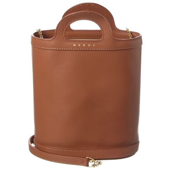 Marni Tropicalia Leather Bucket Bag Brown